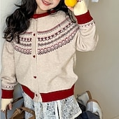 cheap Sweaters &amp; Cardigans-Kids Girls' Cardigan Sweater Heart Outdoor Long Sleeve Button Up Fashion 4-12 Years Fall Beige