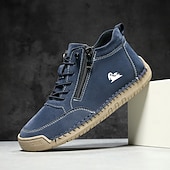 お買い得  ハイキングブーツ-ジッパーディテール付きのメンズネイビーフェイクレザースリッポンスニーカー - カジュアルなイベント、週末、リラックスした日にぴったりの、トレンド感があり履きやすいフットウェア