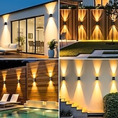 levne Venkovní nástěnná světla-1ks venkovní solární nástěnné světlo s horním a spodním osvětlením, venkovní nástěnné solární světlo na terasu, zahradu, garáž, verandu a silnici, vánoční, svatební, sváteční, venkovní krajinářské