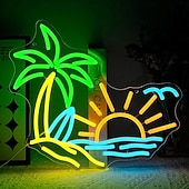 abordables 123496-Enseigne lumineuse tropicale néon USB palmier coucher de soleil pour décoration murale, enseignes lumineuses LED colorées pour bar, chambre, bar, restaurant à thème plage, décoration de fête