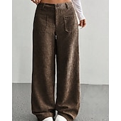 economico gamba larga e vita alta-Per donna Culotte Gamba Larga Chinos Streetwear Casual Lunghezza intera Vita media Semplice Tasca Elastico in vita Confortevole Inelastico Quotidiano All'aperto Vacanza Aalbicocca Grigio Blu marina