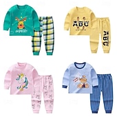 billiga Pyjamas-Småbarn Pojkar 2 delar Pyjamasset Långärmad Z17 Z29 Z13 Ensfärgat Djur Vår Höst Förtjusande Hem 7-13 år
