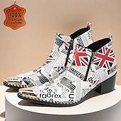 halpa Ensiluokkaiset nahkasaappaat-Miesten sanomalehtikuvioiset nilkkurit - ainutlaatuinen nahkamuotoilu rohkeilla kuvioilla, täydellinen katutyyliin ja rentoon kokoontumiseen