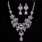 Недорогие Наборы украшений-2шт Свадебные комплекты ювелирных изделий For Жен. Фиолетовый Синий Красный Свадьба Вечерние наряды Сплав геометрический