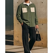 economico camicia da uomo con bottoni-Per uomo Camicia Camicia casual Camicia di Velluto a Coste Camicia con Bottoni Blu Nero Verde militare Grigio Manica Lunga Blocco di colori Collo ripiegato Vacanza Casuale Tasche Multiple
