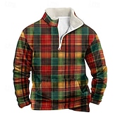 halpa Geometrinen kuvio-Miesten Ruutu / skotti Tulostus Neljännesvetoketjullinen collegepaita Loma-collegepaita paidat Pitkähihainen Villapaita Puolivetoketju Vintage retro Painettu Pyhäpäivä Bile Painettu Syksy Talvi