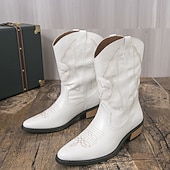 billiga Cowboy &amp; Western Boots-Vita herrstövlar i westernstil, äkta läder, cowboyinspirerad design, perfekta för utomhusevenemang, westernkläder