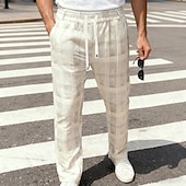 cheap Casual Pants-Men's Trousers Casual Pants Drawstring Pocket Elastic Waist Plaid Comfort Soft Outdoor Daily Holiday Fashion Classic Style Dark Khaki Light Khaki Micro-elastic