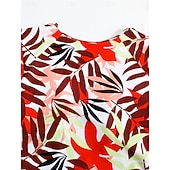 levne Jednodílné plavky-Dámské jedndílné plavky zeštíhlující zip přední palm monokini kontrola břicha vysoký pas slim dovolená plážové oblečení květinové listy kulatý výstřih krátké rukávy plavky