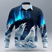economico Camicia vintage-Per uomo Animale Lupo Aurora Camicia Camicia con Bottoni Manica Lunga Vintage Retrò Casuale All'aperto Caccia Primavera Autunno Collo ripiegato Stampa 3D camicie con colletto Blu scuro#1 Blu scuro