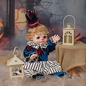 abordables Poupées-Poupées Filles Clown Reborn de 18 Pouces avec Cheveux Bouclés Chapeau à Carreaux Costume de Clown et Mini Tambour Poupées pour Filles de 5 Ans Cadeau de Noël pour Parents et Collectionneurs