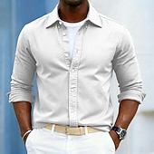 cheap Men's Smart Casual Shirts-Men's Shirt Casual Shirt Button Up Shirt Acid Wash Shirt Navy Blue Gray Long Sleeve Plain Lapel Casual Daily Clothing Apparel Fashion Modern Smart Casual