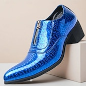 お買い得  オックスフォードシューズ-メンズ ブルー パテントレザー クロコダイルプリント ジッパー シューズ - イブニングウェアや高級な集まりに最適な高級フットウェア