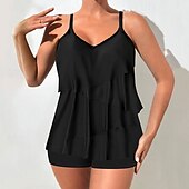 abordables Tankinis-Mujer Bañadores 2 piezas Alta cintura Traje de baño Espalda al Aire Vacaciones Ropa de playa Ombre Escote en Pico Sin Mangas Trajes de baño