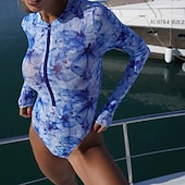 abordables Rash Guards de Una Pieza-Mujer Traje de baño Trajes de baño de una pieza Graphic Cerrar Protección UV Manga Larga Bañadores Surf Playa Vocación Primavera