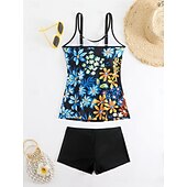 preiswerte Tankinis-Damen Badeanzug Tankini Zweiteilig Shorts Bademode Bauchkontrolle Hohe Taille Schlank Rückenfrei Urlaub Strandbekleidung Ombre Farbblock V Ausschnitt Ärmellos Badeanzüge