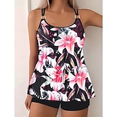 Χαμηλού Κόστους Τανκίνι-Γυναικείο Τανκίνι 2 Κομμάτια Μαγιό Σορτσάκι Έλεγχος Κοιλιάς Ψηλόμεσο Λεπτό Χωρίς Πλάτη Θέρετρο Παραλίας Ombre Λουλούδια U Λαιμός Αμάνικο Μαγιό