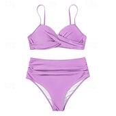 זול טנקיני וביקיני לגלישה-בגדי ריקוד נשים בגד ים מקומט סטים של ביקיני בגדי ים אחיד בגדי ים ורוד בהיר שחור נושם ללא שרוולים - גלישה חוף שחייה קיץ