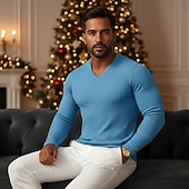 abordables T-shirts décontractés pour hommes-Homme T-shirt Débardeur Musclé T-shirt en tricot côtelé Chemise à Manches Longues manche longue Col en V Printemps Automne Hiver Uni Bande de Fosse Mode Designer Basique Tricot Occasionnel Vacances