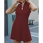 billiga Kvinnors klänning-Dam Solid färg Tennisklänning Sportklänning Snabb tork Elastisk Andningsfunktion Tennis Träning Löpning Dragkedja Klänningar Svart Vit Rosa Tenniskläder