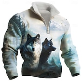 economico Stampa animale-Per uomo Animale Orso Pile Felpa Moda Casual 3D Collo alla coreana Zip a un quarto All'aperto Vacanza Regalo Abbigliamento casual alla moda Blu Grigio Grigio 2 Mezza cerniera Autunno Inverno