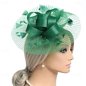 billiga Fascinatorer-Huvudbonad Tyll Fjädrar Fedorahatt cocktail Bröllop Tebjudning Hästrace Elegant Vintage Med Fjäder Hårbonad Huvudbonader
