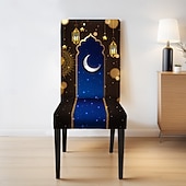 baratos Capa para Cadeira de Jantar-Capas de cadeira com estampa do Oriente Médio, decoração festiva para sala de jantar, capas removíveis e laváveis, protetor de assento decorativo à prova de poeira para uso doméstico, na cozinha ou em