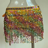 cheap Belly Dancewear-Samba Dancewear Belly Dance Performance Costume Sequin Tassel Hip Scarf Bead Waist Chain Indian Dance Performance Waist Scarf.l Performance Costume