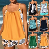 abordables Tankinis-Mujer Bañadores 2 piezas Bermudas Traje de baño Retazos Espalda al Aire Vacaciones Ropa de playa Floral Escote en U Sin Mangas Trajes de baño