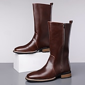 Χαμηλού Κόστους Μπότες ιππασίας-Κλασικές καφέ ανδρικές μπότες ιππασίας | μινιμαλιστικές ψηλές μπότες μέχρι τη μέση της γάμπας με πλαϊνό φερμουάρ, ιδανικές για ζεστές χειμερινές μετακινήσεις και χαλαρό περπάτημα