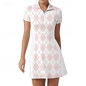 tanie Sukienka damska-Damskie Kolorowy blok Sukienka do tenisa Sukienka sportowa Szybkie wysychanie Elastyczny Oddychający Bransoletka tenisowa Obuwie sportowe Bieganie Kołnierz zapinany na zamek Sukienka Czarny Biały