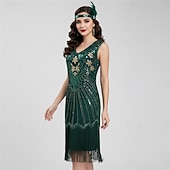 economico Abiti degli anni '20-Anni Ruggenti Anni 1920 Lunghezza al ginocchio Lunghezza corta Abito Flapper Gonna pullover Senza maniche Il grande Gatsby Invitato al matrimonio Paillettes Scollo a V Costume Per donna Carnevale