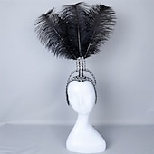 abordables Accesorios-Carnaval 2026 Accesorios Samba del Carnaval de Río Diadema de Showgirl de Plumas de Avestruz Blanca - Diadema de Cristales y Piedras - Accesorio de Vestuario Burlesque Gatsby para Festival de Brasil