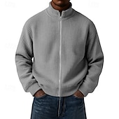 cheap Basic Sweatshirts-Men's Sweatshirt Waffle Sweatshirt Full Zip Sweatshirt Wine Standing Collar Plain Zip Up Textured Casual Daily Sports &amp; Outdoor Streetwear Cool Sportswear Spring &amp;  Fall Clothing Apparel Hoodies