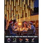 halpa Sähkökäyttöinen-2-in-1 meteoriparven valosarja 30 cm * 16 putkea 384 led-helmeä sisä- ja ulkotiloihin sisäpihalle, puutarhaan, parvekkeelle, kuistille, räystäille, hääjuhla-tunnelmaan, koriste-valosarja matalajännitteiseen turvalliseen pistorasiaan