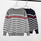 economico Maglioni e cardigan per bambini-Bambini Ragazzi Pullover Maglione A righe Manica Lunga Girocollo All'aperto Moda Blu marino Autunno Vestiti 4-12 Anni