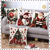 abordables Literie de Noël-Housse de coussin bonhomme de neige de Noël, imprimée en 2D, douce et moelleuse, pour canapé, salon et décoration de Noël.