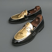 billiga Loafers-Herrloafers i vitt och blått i lack med metallspänne – trendiga skor för semiformella sammankomster och fester