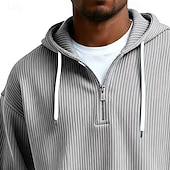 olcso férfi alapvető pulóverek-Férfi Kapucnis felsőrész Kordbársony Pulóver kapucnis pulóver Negyed cipzáros kapucnis pulóver Sárgabarack Vörösbor Fekete Fehér Világoszöld Kapucni Sima Cipzár Texturált Hétköznapi Napi Sport