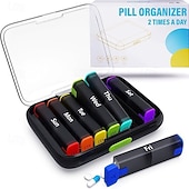 abordables stockage de bagages et de voyage-Pilulier hebdomadaire 7 jours avec 2 compartiments journaliers - format voyage, couvercle facile à ouvrir, plastique résistant, blanc - idéal pour les vitamines et l'huile de poisson &amp;stockage