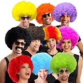 baratos Perucas de Carnaval-Peruca de Carnaval 2026 Rosa Vermelho Preta Encaracolado Afro Curto Peruca sintética para festivais Mardi Gras Parada Cabelo para fantasia de cosplay para Masculino