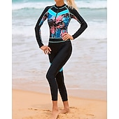billiga One Pieces Rash Guards-Dam Helkroppsutslagskydd Dykdräkt Surfdräkt i ett stycke Grafisk Färgblockerande med inbyggd BH UV-skydd Magkontroll Långärmad Badkläder Surfing Paddling Snorkelfenor Höst