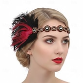 billige Tilbehør og mer-Retro / vintage De livlige 20-årene 1920-tallet Flapperpannebånd i 1920-stil Hodeplagg Hårtilbehør Den store Gatsby Fjær Kostyme Dame Jul Karneval Maskerade Retro-temafest Charleston-dans Voksen