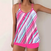 Χαμηλού Κόστους Τανκίνι-Γυναικεία Μαγιό 2 κομμάτι Σορτσάκια Μαγιό Εξώπλατο Διακοπές Ρούχα παραλίας Ριγέ Στρογγυλή Λαιμόκοψη Αμάνικο Μαγιό