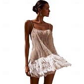 abordables Vestidos de Práctica-Conjunto de Mujer de Danza del Vientre de Samba con Borlas y Lentejuelas Traje de Actuación para Fiestas Temáticas