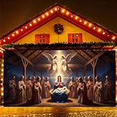 billige Julegarasjeportdeksler-jul garasjeportdeksel julekrybbe 2025 stort hengende bakteppe religiøs høytid veggmaleri utendørs dekor fest fotografering bakgrunn hage hjem festlig juledekorasjon