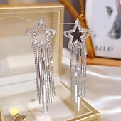 levne Dámská náušnice-Stříbrné náušnice ve tvaru hvězdy s třpytivými křišťálovými střapci – okouzlující dlouhé visací náušnice pro ženy