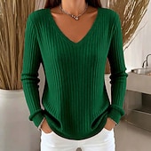 levne Pevné barvy-Dámské Svetr Rolák Módní Šik ven Na běžné nošení Pevná barva Do V Pletený Dlouhý rukáv Běžné topy Plést Denní Dovolená Jdeme ven Černá Bílá Podzim Zima