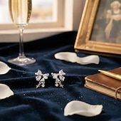 economico Orecchino da donna-orecchini pendenti in argento con fiocco, cristallo trasparente e ciondolo a croce – eleganti orecchini pendenti per donna