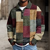 economico Polo geometrica da uomo-Per uomo Blocco di colori Polo Testurizzato Manica Lunga Magliette polo Bavero Casual Scuola Athleisure Abbigliamento quotidiano Stampa 3D Primavera Autunno Inverno Blu Rosso Viola